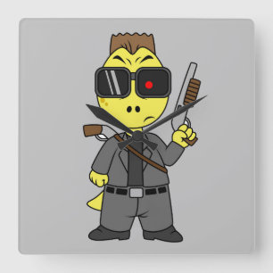 Tyrannosaurus Rex Dressed As The Terminator. Square Wall Clock