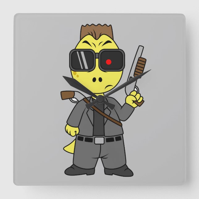 Tyrannosaurus Rex Dressed As The Terminator. Square Wall Clock (Front)