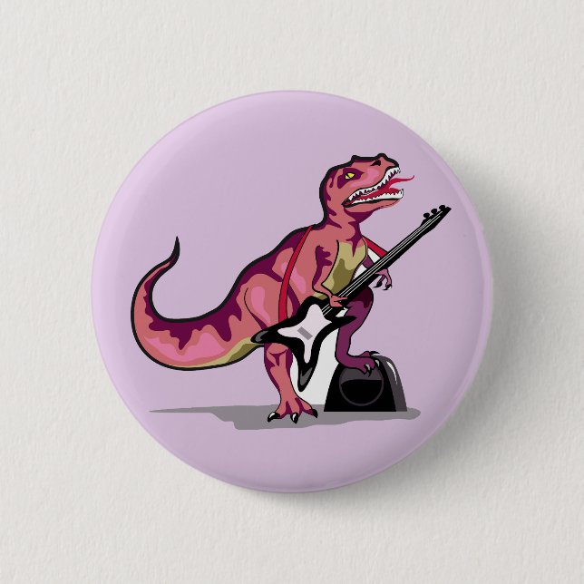 Tyrannosaurus Rex Playing The Guitar. 6 Cm Round Badge (Front)