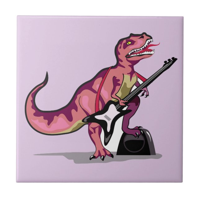 Tyrannosaurus Rex Playing The Guitar. Ceramic Tile (Front)