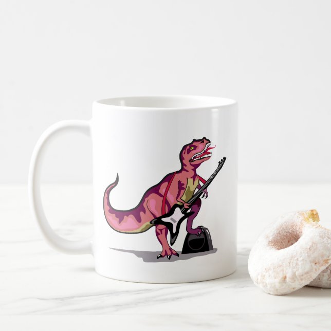 Tyrannosaurus Rex Playing The Guitar. Coffee Mug (With Donut)