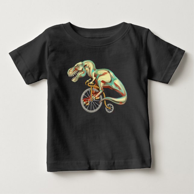 Tyrannosaurus Rex Riding a Bicycle Baby T-Shirt (Front)