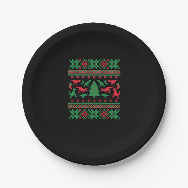 Tyrannosaurus Rex Ugly Christmas Sweater - Trex Ug Paper Plate (Front)