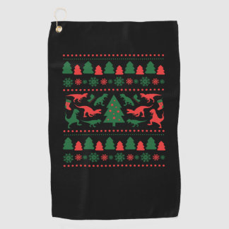 Tyrannosaurus Rex Ugly Christmas Sweater - Ugly Ch Golf Towel
