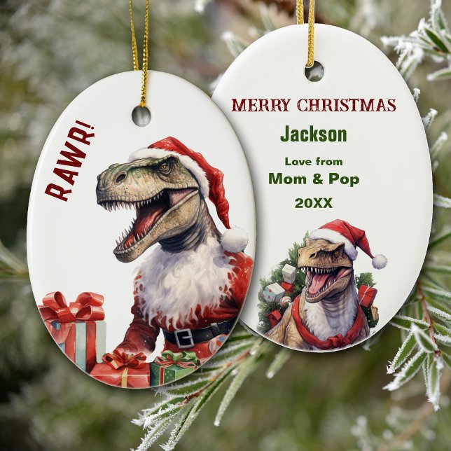 Tyrannosaurus Santa Claus Christmas Ceramic Ornament (Creator Uploaded)