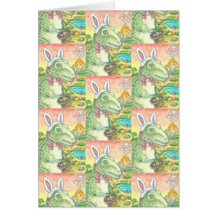 TYRANNOSAURUS T-REX EASTER BUNNY GREETING CARD Ver
