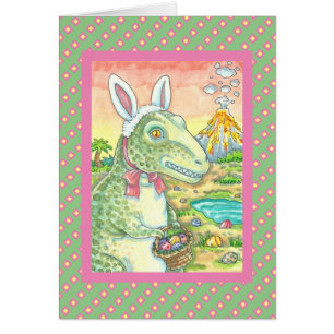 TYRANNOSAURUS T REX EASTER BUNNY GREETING CARD Ver