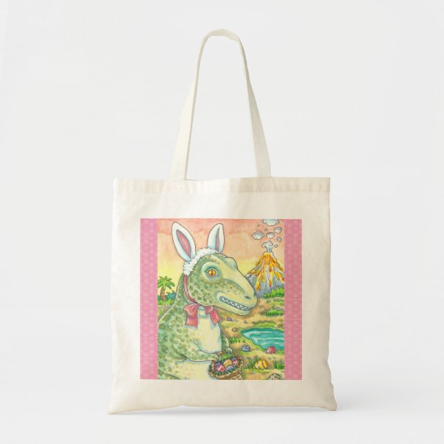TYRANNOSAURUS T-REX, EASTER DINOSAUR TOTE BAG (Front)