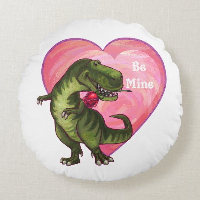 Tyrannosaurus Valentine's Day Round Cushion (Front)