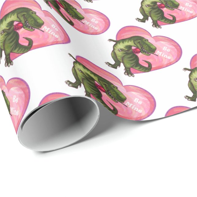 Tyrannosaurus Valentine's Day Wrapping Paper (Roll Corner)