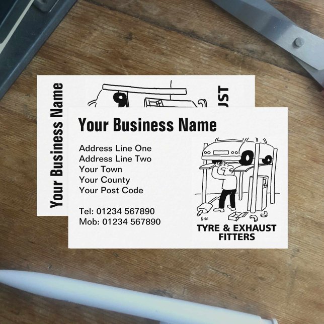 Tyre & Exhaust Fitters Cartoon Business Card (Creator Uploaded)