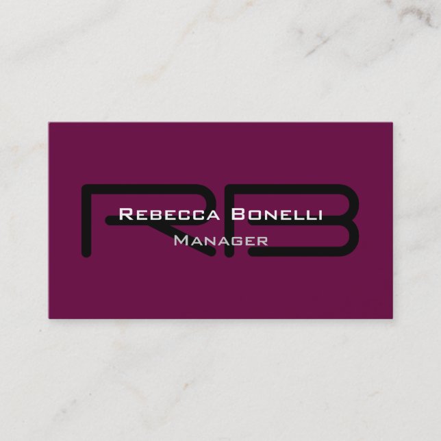 Tyrian Purple Black Monogram Manager Business Card (Front)