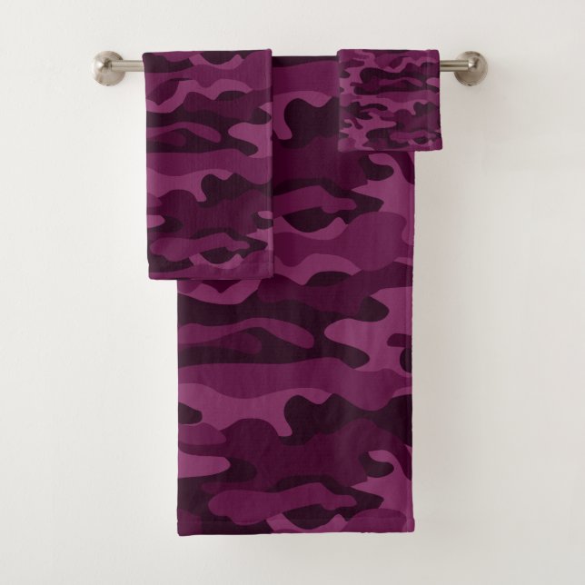 Tyrian Purple Monocolor Camo Bath Towel Set (Insitu)