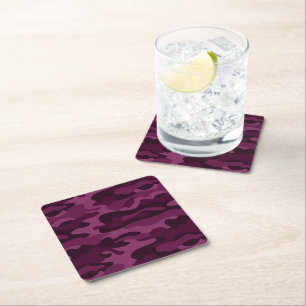 Tyrian Purple Monocolor Camo Square Paper Coaster