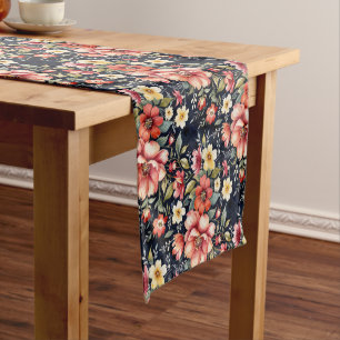 Tyrolean Flower Bouquets on Navy Fleece  Short Table Runner
