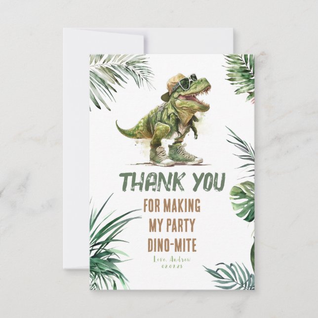 Tyronasaurus Rex Dinosaur Birthday Thank You Photo (Front)