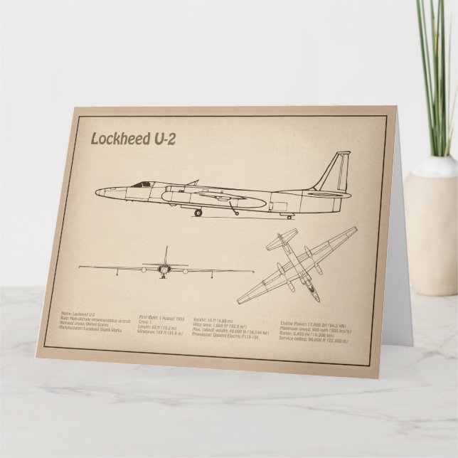 U-2 Dragon Lady - Aeroplane Blueprint Plans SD Thank You Card (Front)