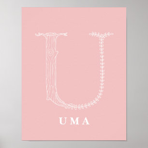 U Botanical Floral Monogram Custom Nursery Poster