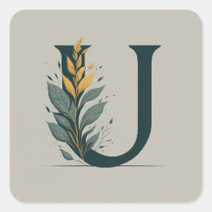 U Botanical Monogram Square Sticker