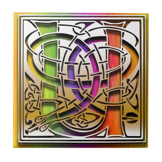 U Celtic Rainbow Custom Monogram Tile (Front)