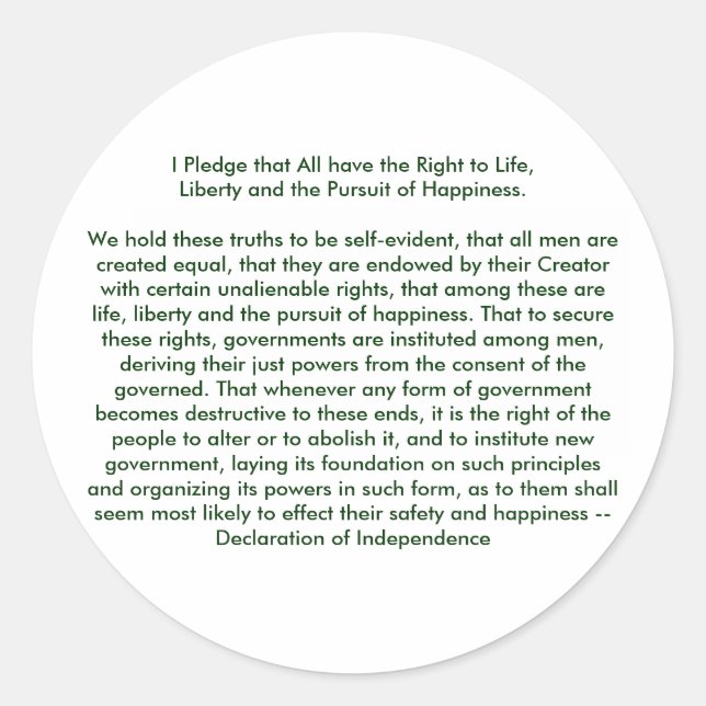 !!! U Create Declaration of Independence Classic Round Sticker (Front)