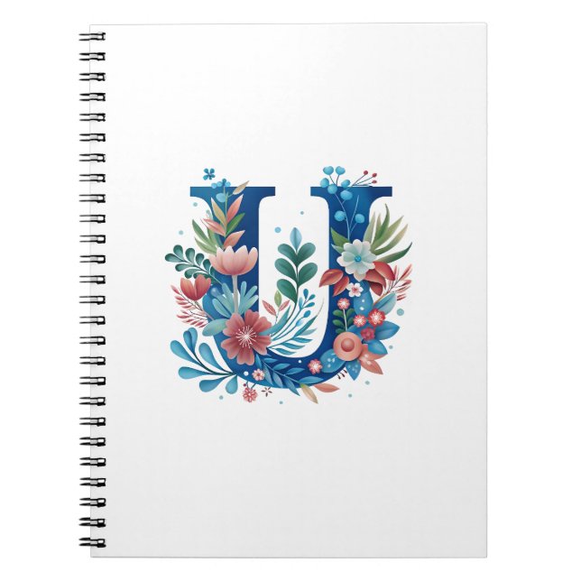 'U' decorative floral monogram Notebook (Front)