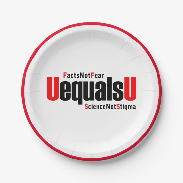 U equals U - HIV Undetectable - Science not Stigma Paper Plate (Front)