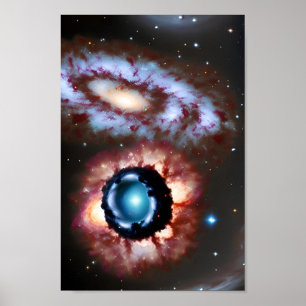 U.F.O and Galaxy Collides in Cosmic Event Poster