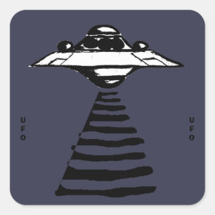 U.F.O - Black & White on Purple Square Sticker