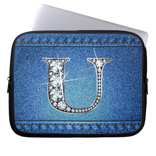U Faux "Diamond" Denim Stitching Electronics Bag (Front)