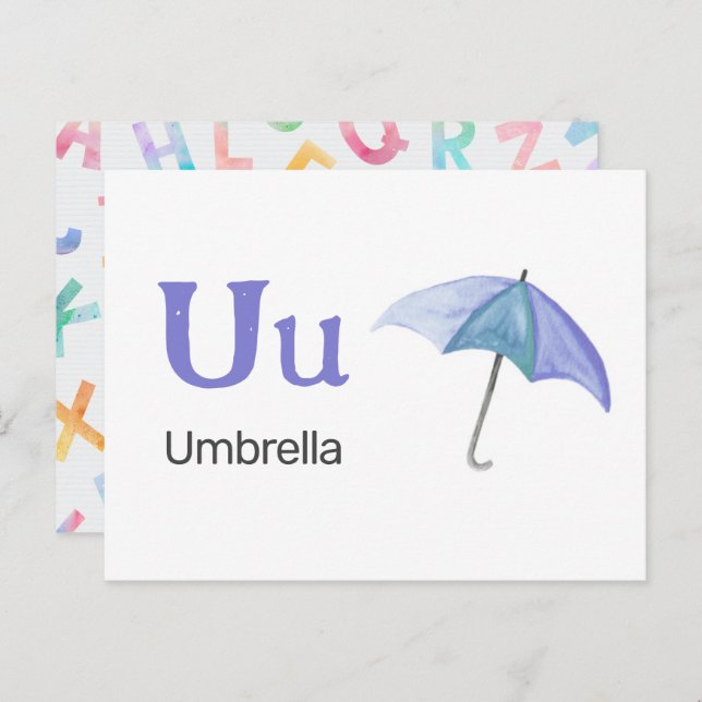 U is for Umbrella - Alphabet Flash Card (Front/Back)