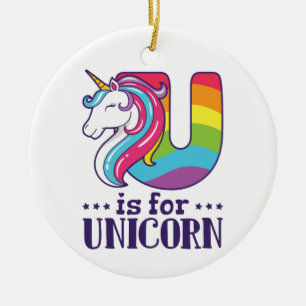 U is for Unicorn Alphabet Ceramic Ornament