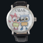 U & Me Sweet Owls Wristwatch  Adorable Forest Bird<br><div class="desc">Keep track of every precious moment with this charming "U&Me" owl wristwatch. Featuring two adorable hand-drawn owls on a clean dial, this timepiece combines functional reliability with whimsical art. It’s a perfect accessory for daily wear or a sentimental gift for a best friend, daughter, or any owl enthusiast. With its...</div>