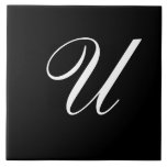 U Monogram Initial White on Black Ceramic Tile<br><div class="desc">Classic White Letter Monogram on Black Background,  U.</div>