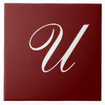 U Monogram Initial White on Maroon Ceramic Tile<br><div class="desc">Classic White Letter Monogram on Dark Red Background,  U.</div>