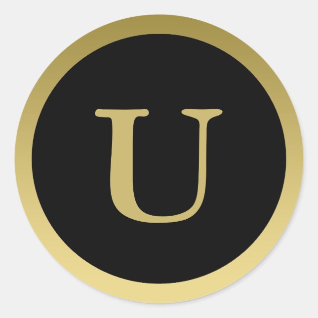 U :: Monogram U Elegant Gold and Black Sticker (Front)