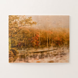 U.P.  Michigan Fog Rising on Pond Travel Photo Jigsaw Puzzle
