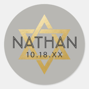 U PICK COLOR Bat Bar Mitzvah Star of David Name Classic Round Sticker