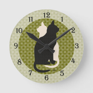 U Pick Colour/ Good Luck Black White Kitty Catz Round Clock