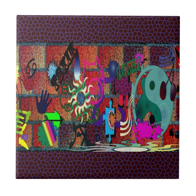 U-pick Colour/ Graffiti Art on Brick Wall Ceramic Tile (Front)