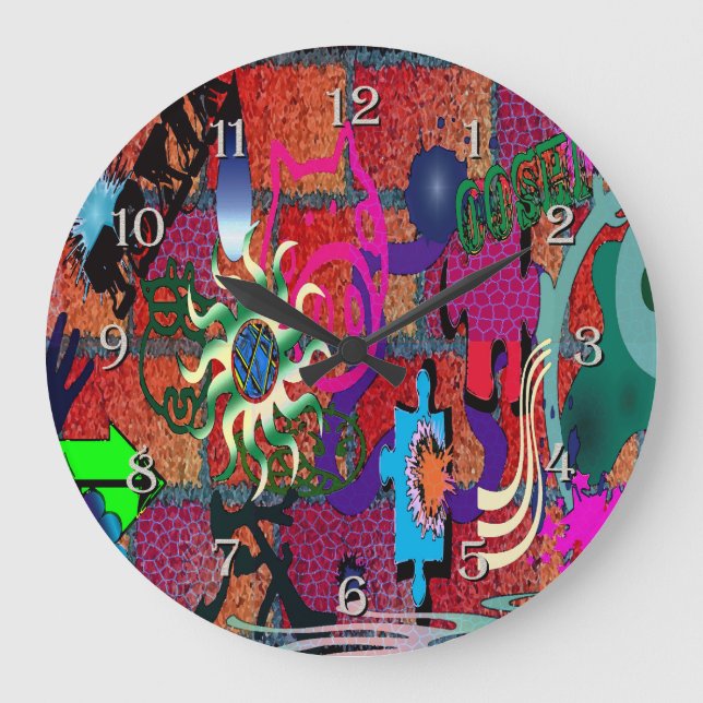 U-pick Colour/ Graffiti Art on Brick Wall Large Clock (Front)