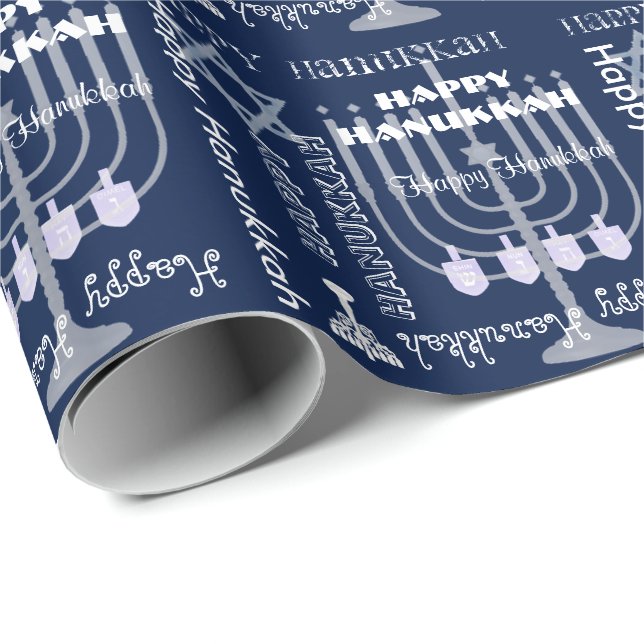 U Pick Colour/ White Happy Hanukkah Symbols & Text Wrapping Paper (Roll Corner)