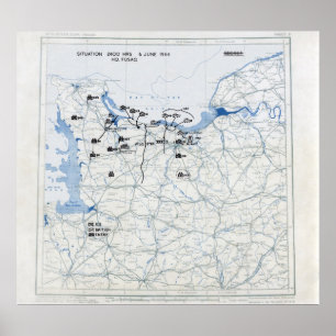 U.S. 12th Army position map at 2400 on D-Day Poster