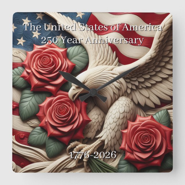U.S.A. 250th Anniversary Commemorative Square Wall Clock (Front)