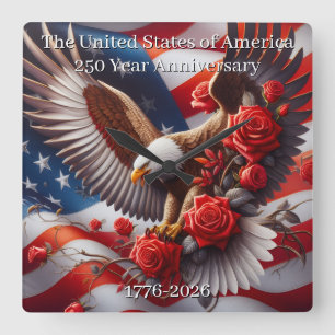 U.S.A. 250th Anniversary Commemorative Square Wall Clock
