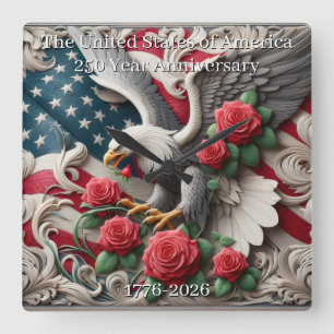 U.S.A. 250th Anniversary Commemorative Square Wall Clock