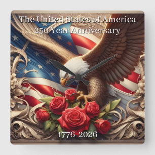 U.S.A. 250th Anniversary Commemorative Square Wall Clock
