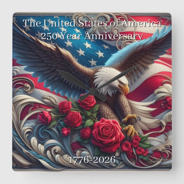 U.S.A. 250th Anniversary Commemorative Square Wall Clock (Front)