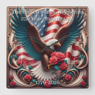 U.S.A. 250th Anniversary Commemorative Square Wall Clock