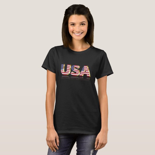 U S A in US Flag Lettering T-Shirt (Front Full)